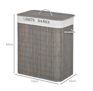 CONTENITORE PORTABIANCHERIA 100 L con 2 scomparti bambù grigio
