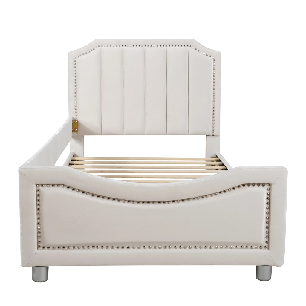 Letto Imbottito Multifunzione ¨C MINIMAL ¨C Flanella Beige 90x200, con Schienale e Braccioli