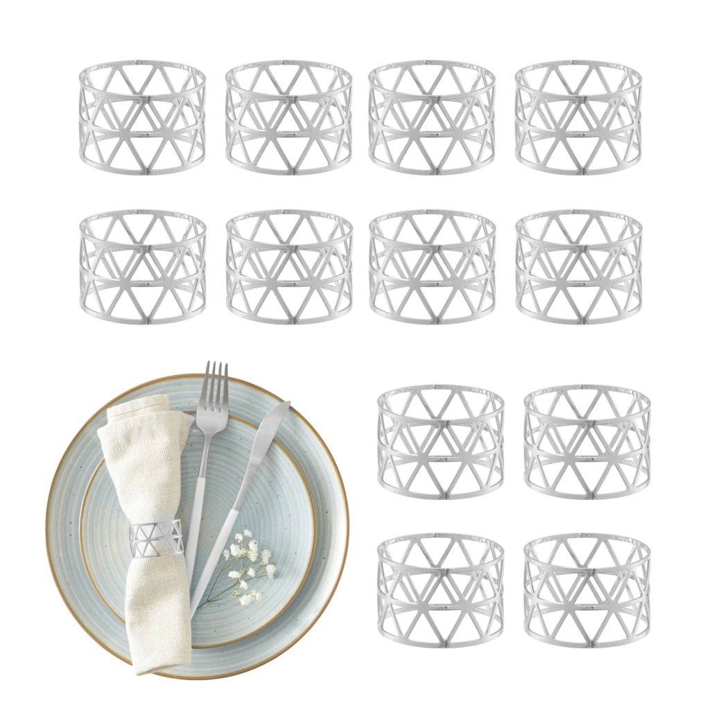Set di 12 portatovaglioli da tavola design elegante matrimonio compleanno 3 x 4,5 cm in metallo argentato 13_0014434