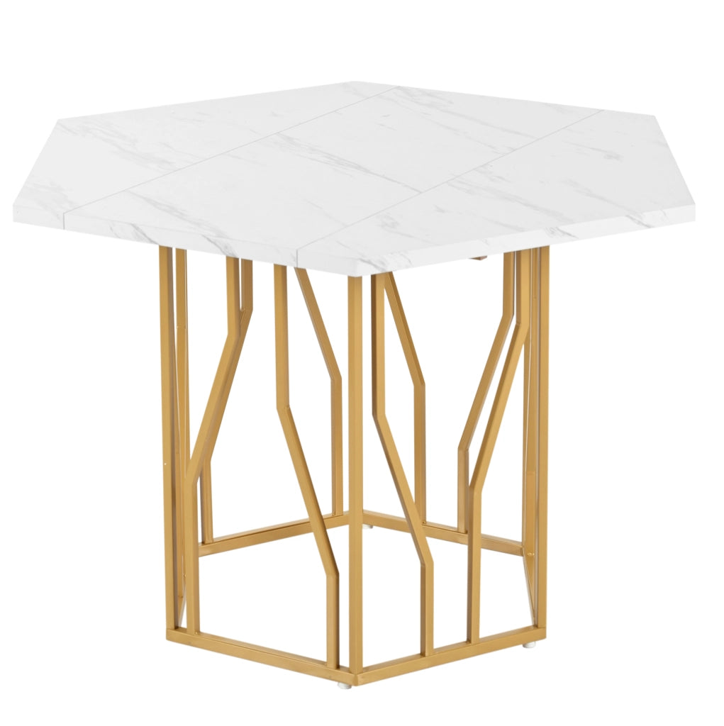 Set tavolo da pranzo e 4 sedie, design marmo e oro