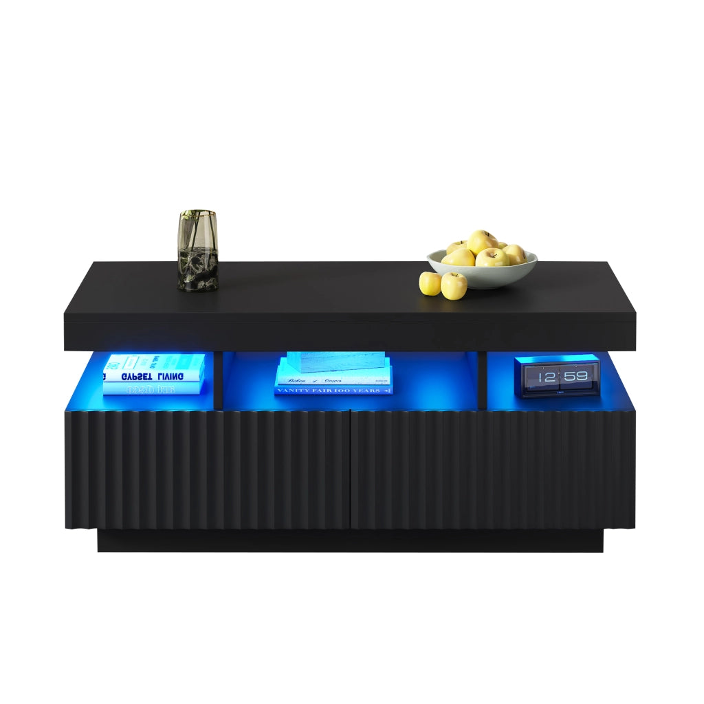 Tavolino da Salotto con LED e 2 Cassetti; Nero; 100x50x45 cm; da Assemblare
