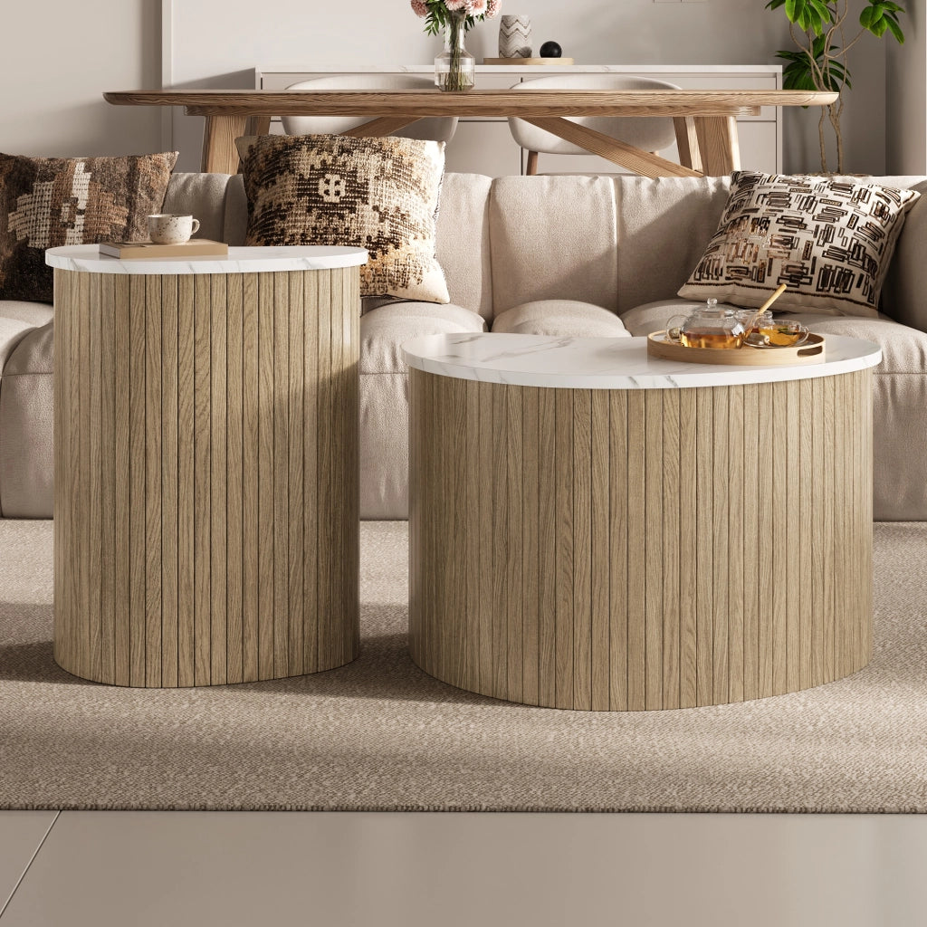 Tavolino da caff¨¨ moderno e minimalista, con venature effetto marmo e legno, stile scandinavo, tavolo laterale multifunzionale per il soggiorno.
