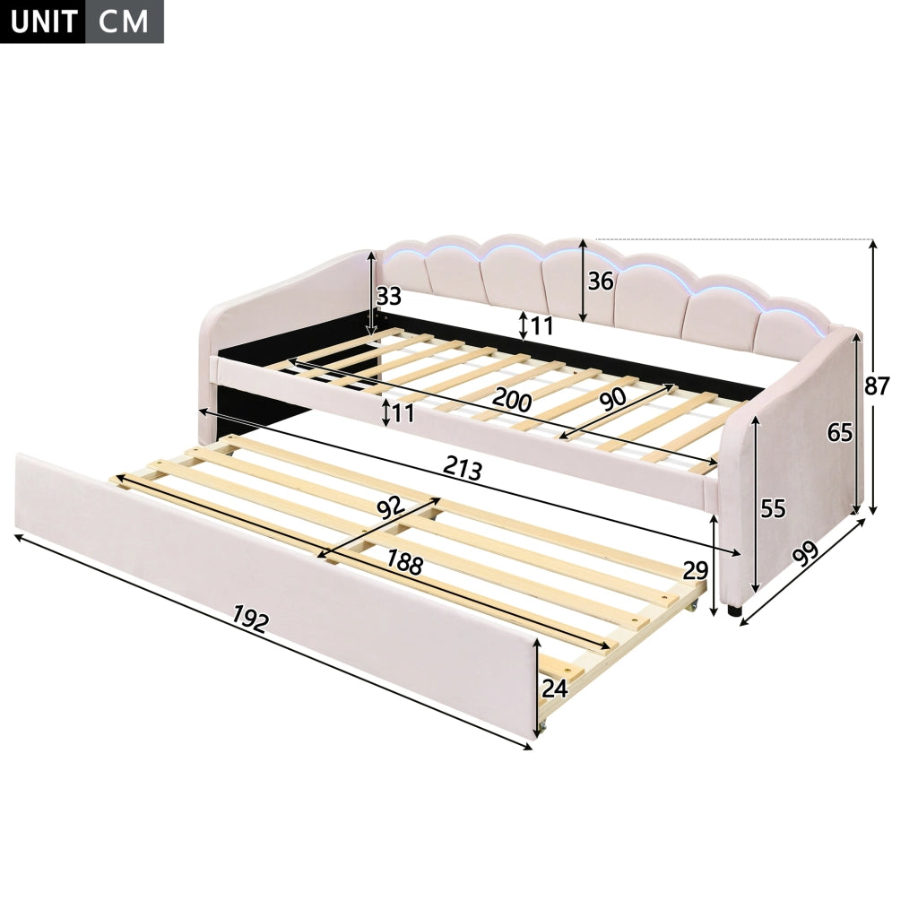 Tagesbett con letto estraibile velluto 90x200 cm