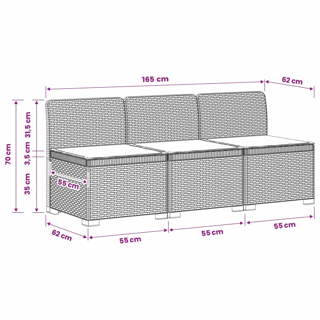 Divano da giardino 3 posti con cuscini in look rattan 3 posto 8011964