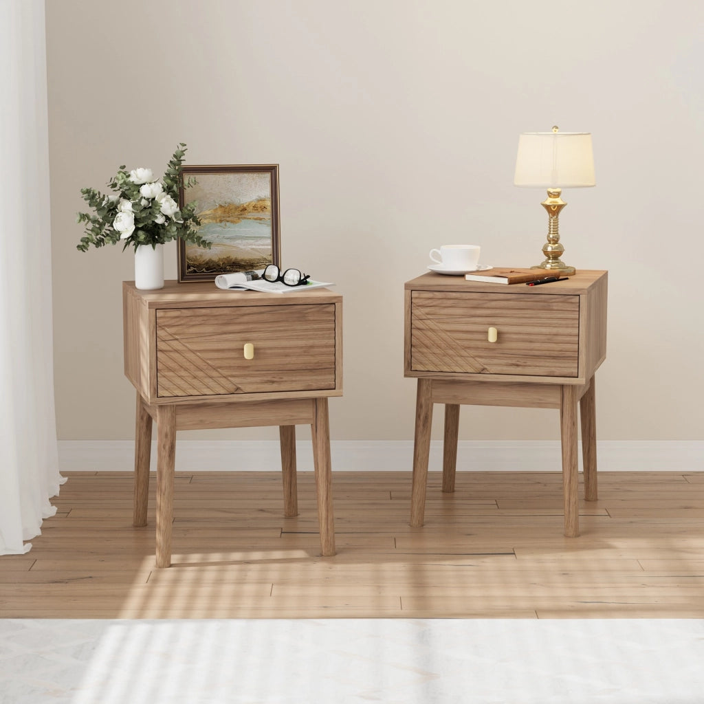 Comodino 40x40x55 cm con 2 cassetti in MDF e pannello truciolare rovere