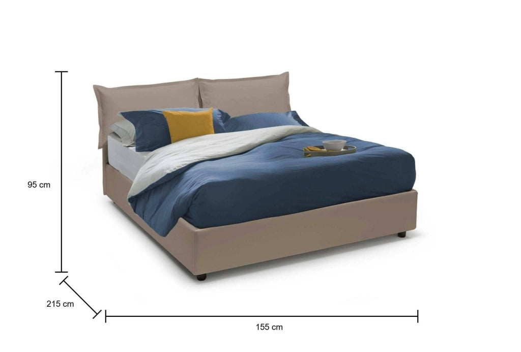 Letto matrimoniale Asler, Letto contenitore con rivestimento in ecopelle, Made in Italy, Apertura frontale, adatto per materasso cm 140x200, Tortora