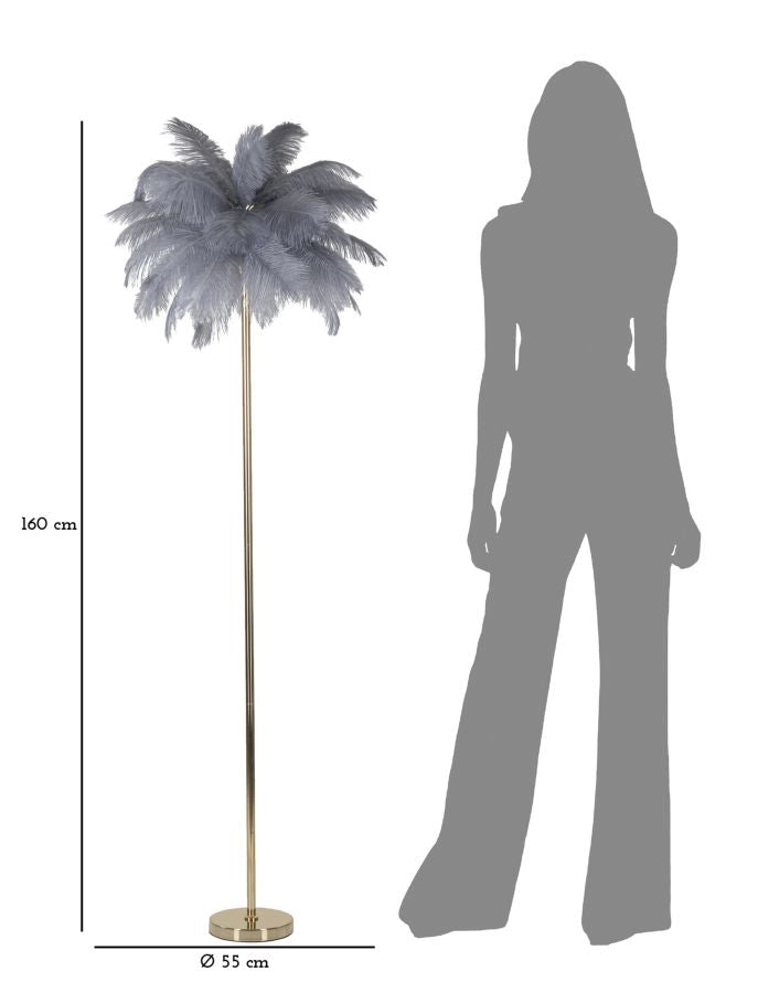 Lampada da Terra Palm Grigia Ø55x160 cm in Ferro e Plastica Oro e Grigio