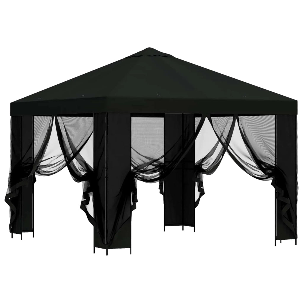Gazebo da giardino con pareti laterali 3 x 3 m Nero 900370
