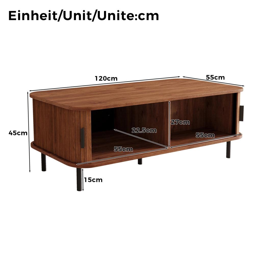 Tavolino da caff¨¨ con ante scorrevoli, tavolo rettangolare da soggiorno con contenitore, design moderno con doghe verticali, tavolino laterale, per