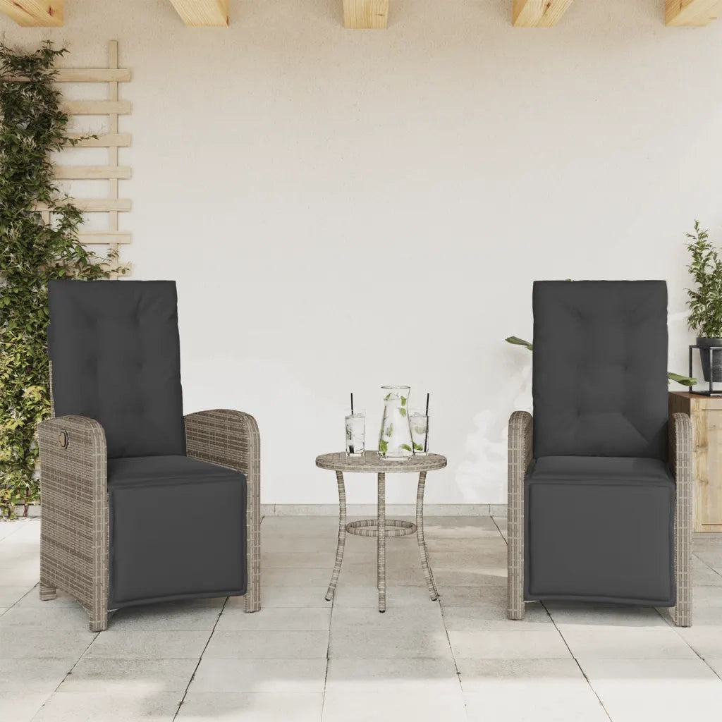 Set da Bistr¨° 3 pz | Set Salotto da Giardino con Cuscini Grigio in Polyrattan