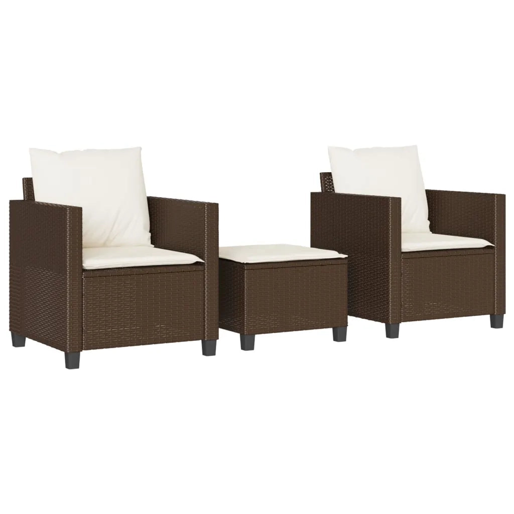 Set Bistr¨° 3 pz | Set Salotto da Giardino con Cuscini Marrone in Polyrattan