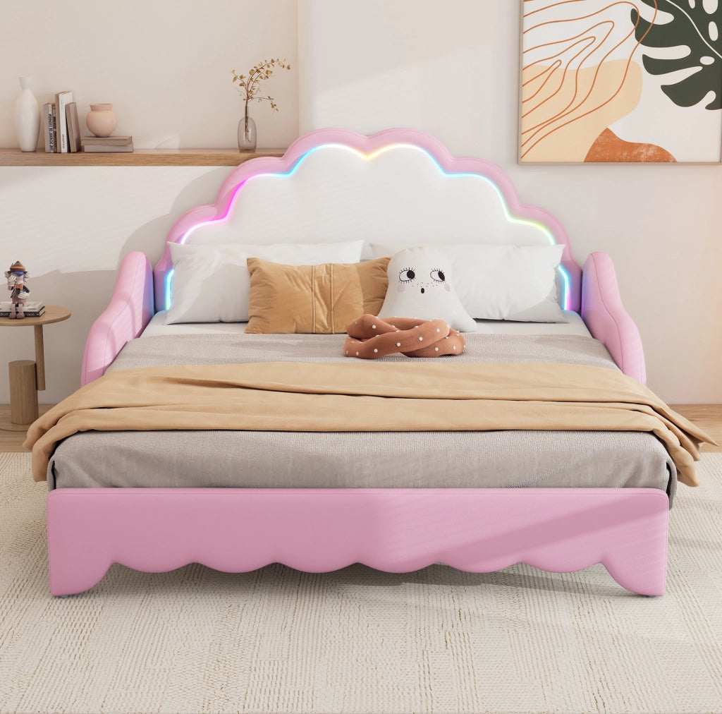 Divano letto 140x200 cm con LED; PU rosa