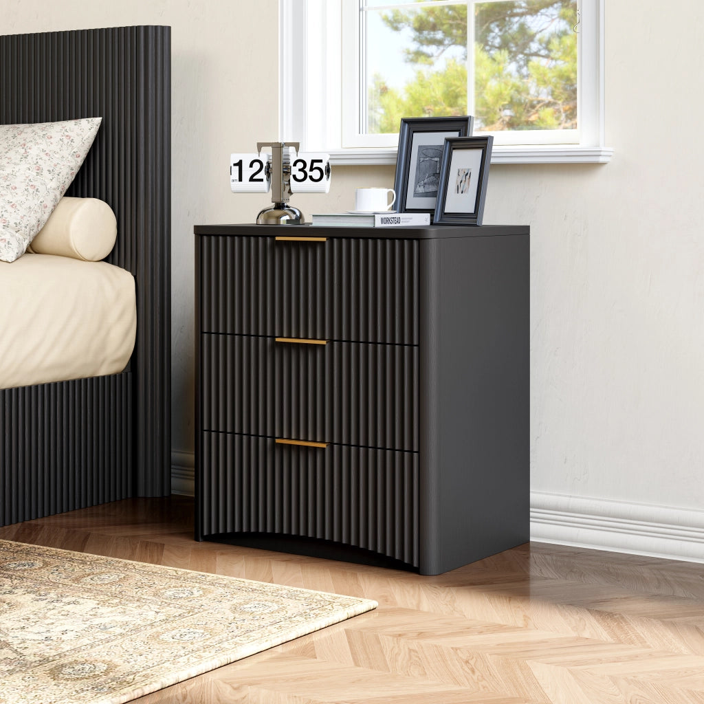 Comodino con 3 Cassetti ¨C MINIMAL ¨C Nero, Metallo, Design Moderno
