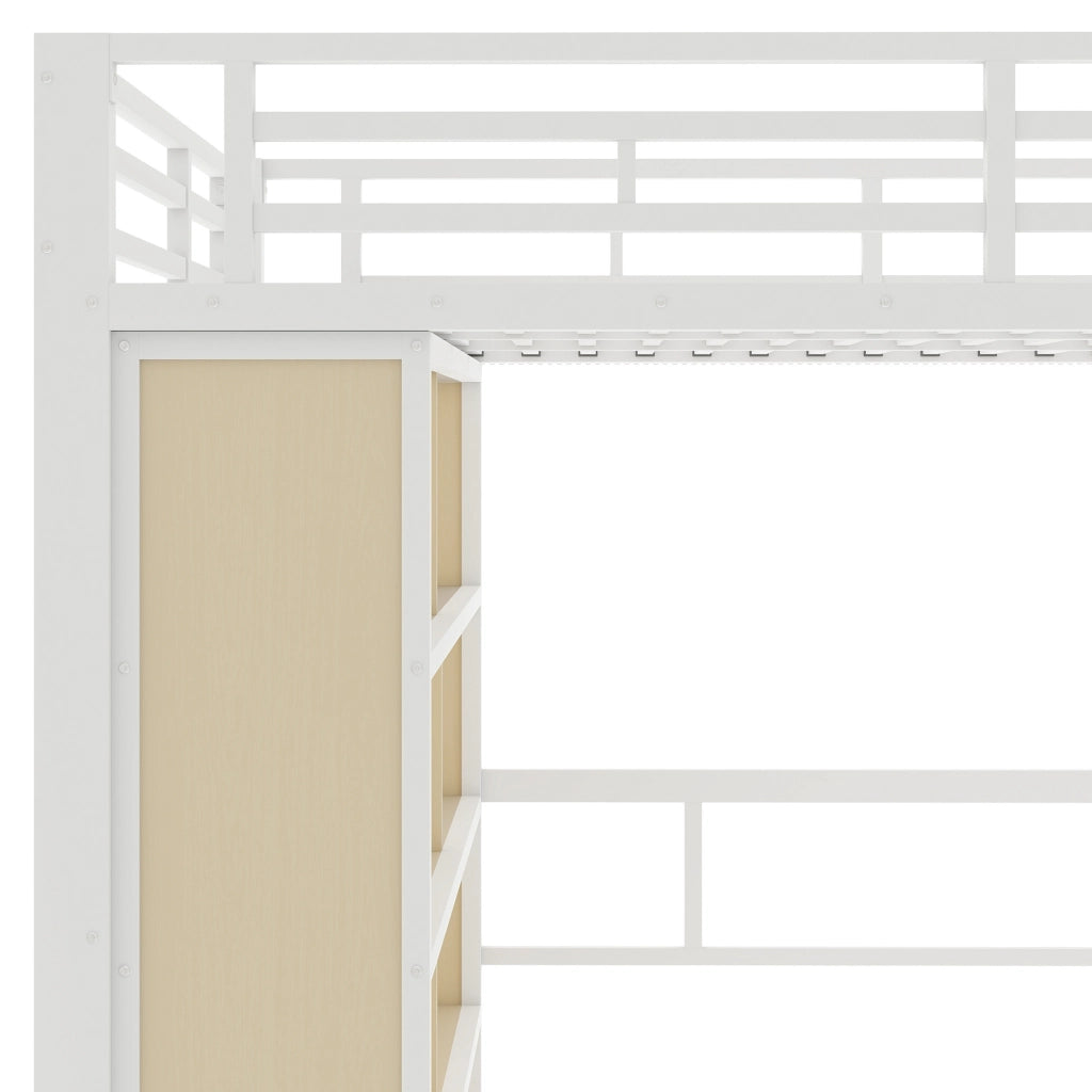 Letto a Soppalco con Scrivania e LED ¨C MINIMAL ¨C Bianco, 140x200, Metallo