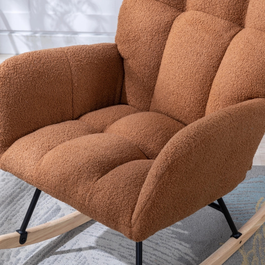 Sedia a dondolo ergonomica in tessuto teddy marrone