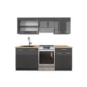 Cucina componibile R-Line Antracite lucido/Antracite 200 cm, PL Rovere Vicco
