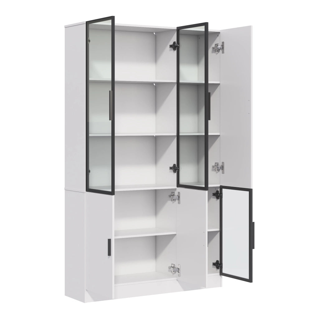 Libreria Vetrina con Luci LED ¨C MINIMAL ¨C Legno, Vetro, Alluminio, 200cm