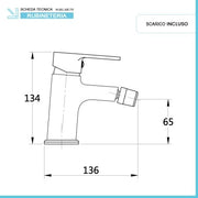 Rubinetto per bidet cromato in ottone con piletta automatica Prima