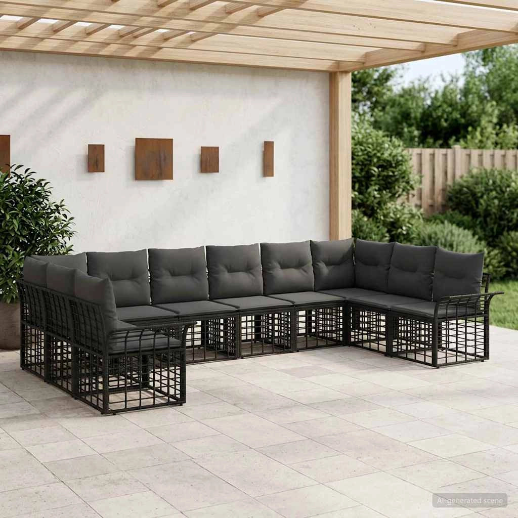 Set di divani da esterno 10 pz Nero e Grigio scuro Poliestere 3437761