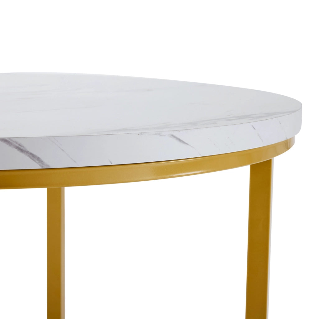TAVOLO da pranzo rotondo 80 cm MDF bianco e oro Set da 5 pezzi