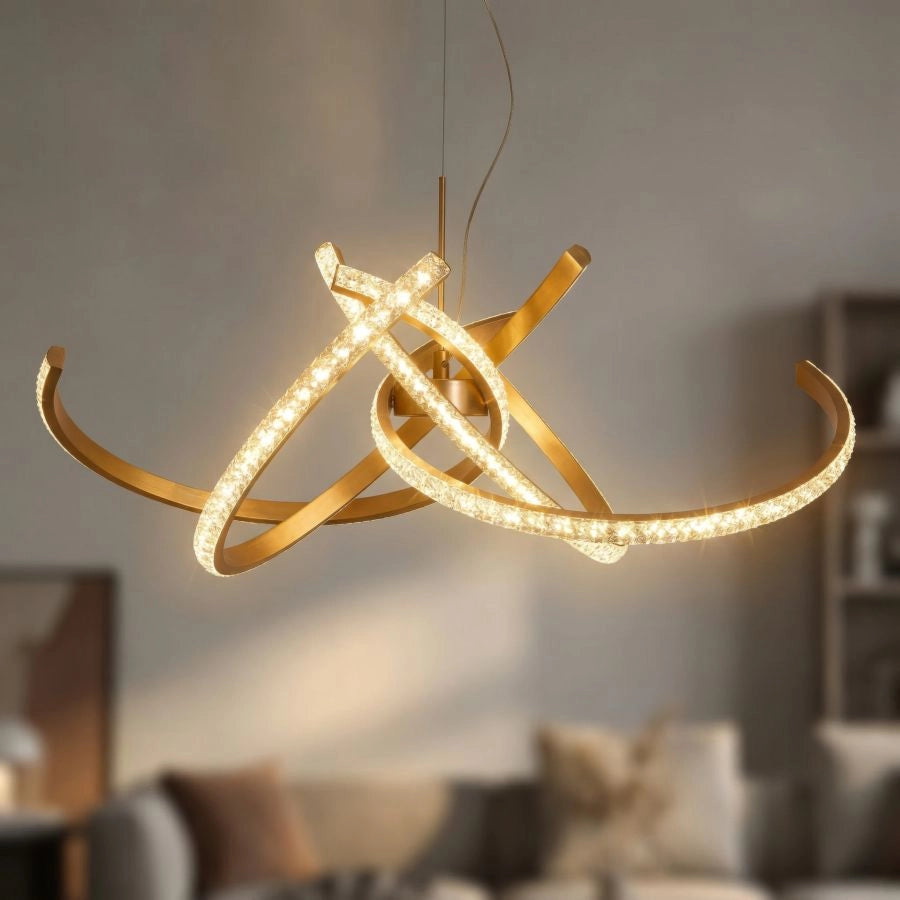 Lampadario LED Celtic Ø62x120 cm in Alluminio e Ferro e PVC Oro e Bianco