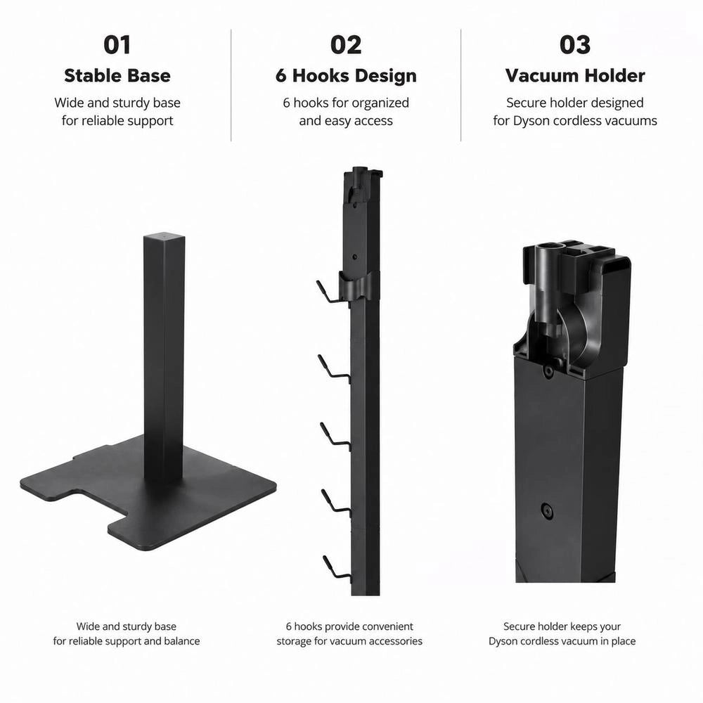 Vacuum Cleaner Stand, Compatible With Dyson V6 V7 V8 V10 V11 V15, Stable Vacuum Cleaner Stand Holder With 6 Hooks For Dyson DC30 DC31 DC34 DC35 DC58 DC59 DC62 D74 Cordless Vacuum Cleaners And Accessories
