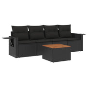Set Divani da Giardino 5 pz | Set Salotto da Giardino con Cuscini in Polyrattan Nero