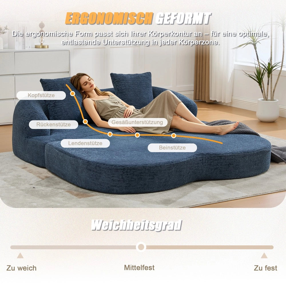 Divano letto 2 posti ¨C Minimal ¨C Chenille blu, con due cuscini