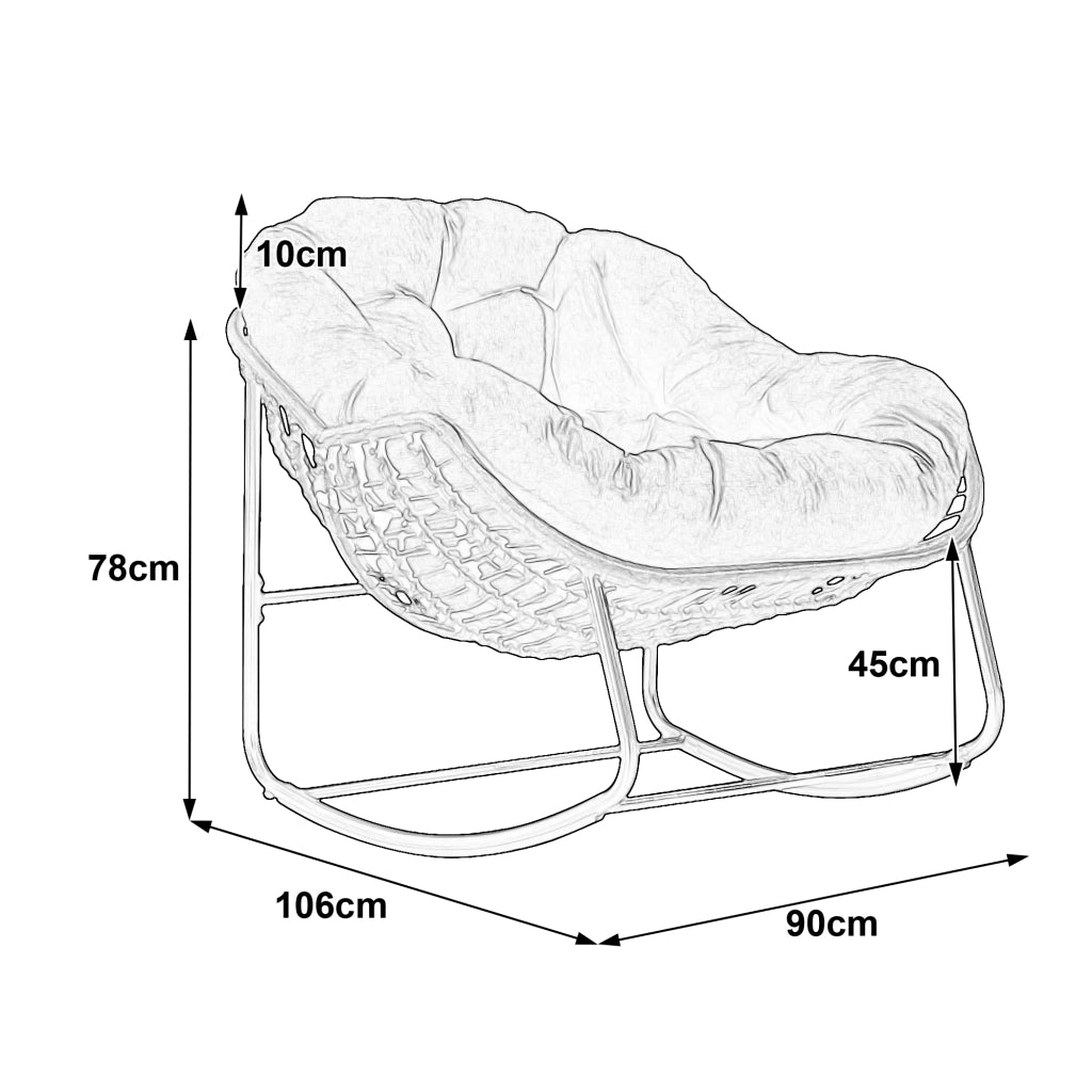 Sedia a dondolo da esterno in rattan, sedia reclinabile imbottita con cuscino per esterni, ideale per veranda, soggiorno, patio e giardino, blu navy.