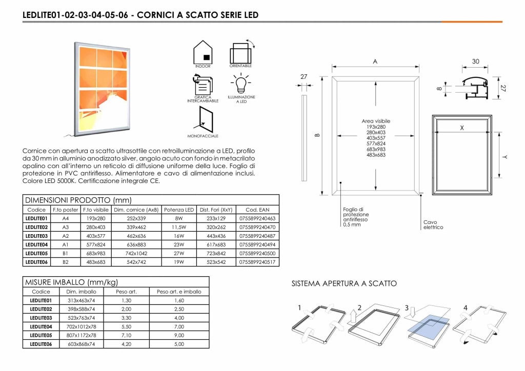 Cornice a scatto Retroilluminata LED A3