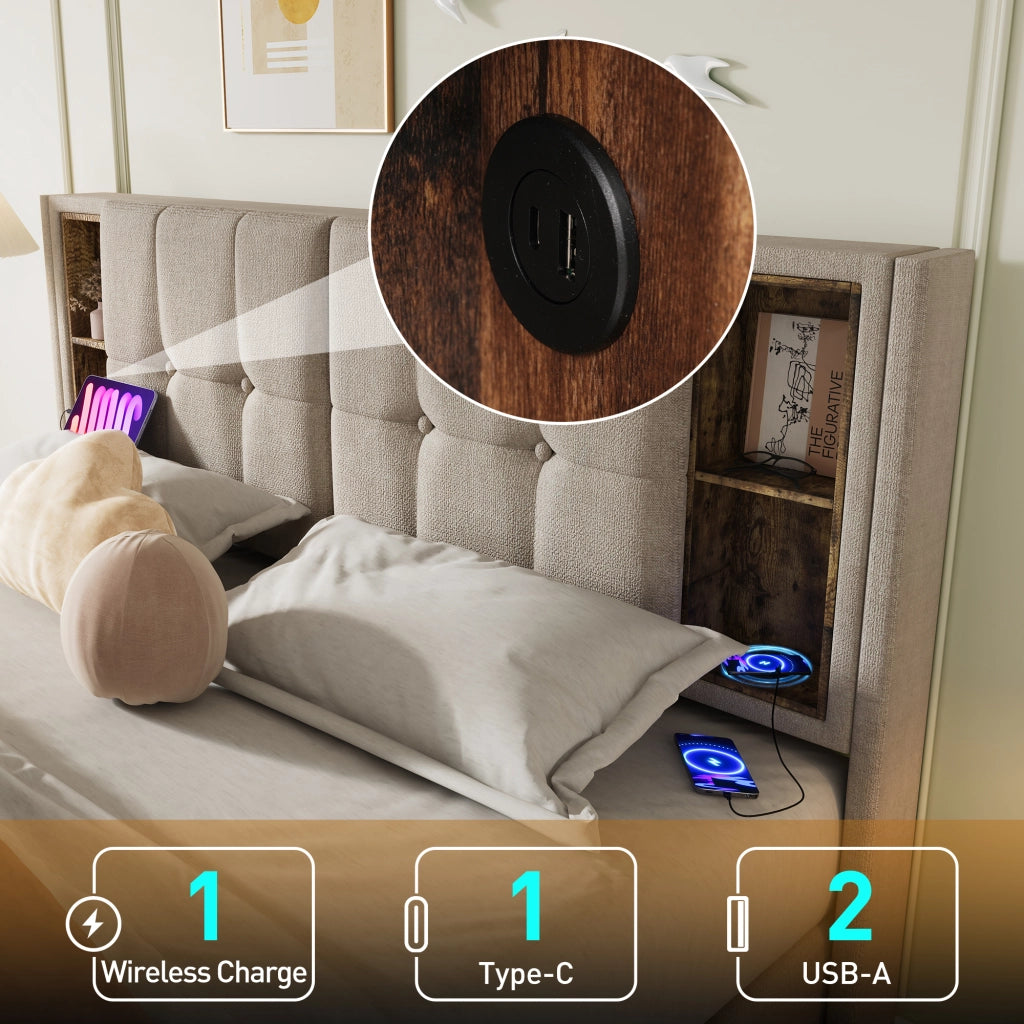Letto matrimoniale 140x200 con contenitore e ricarica wireless