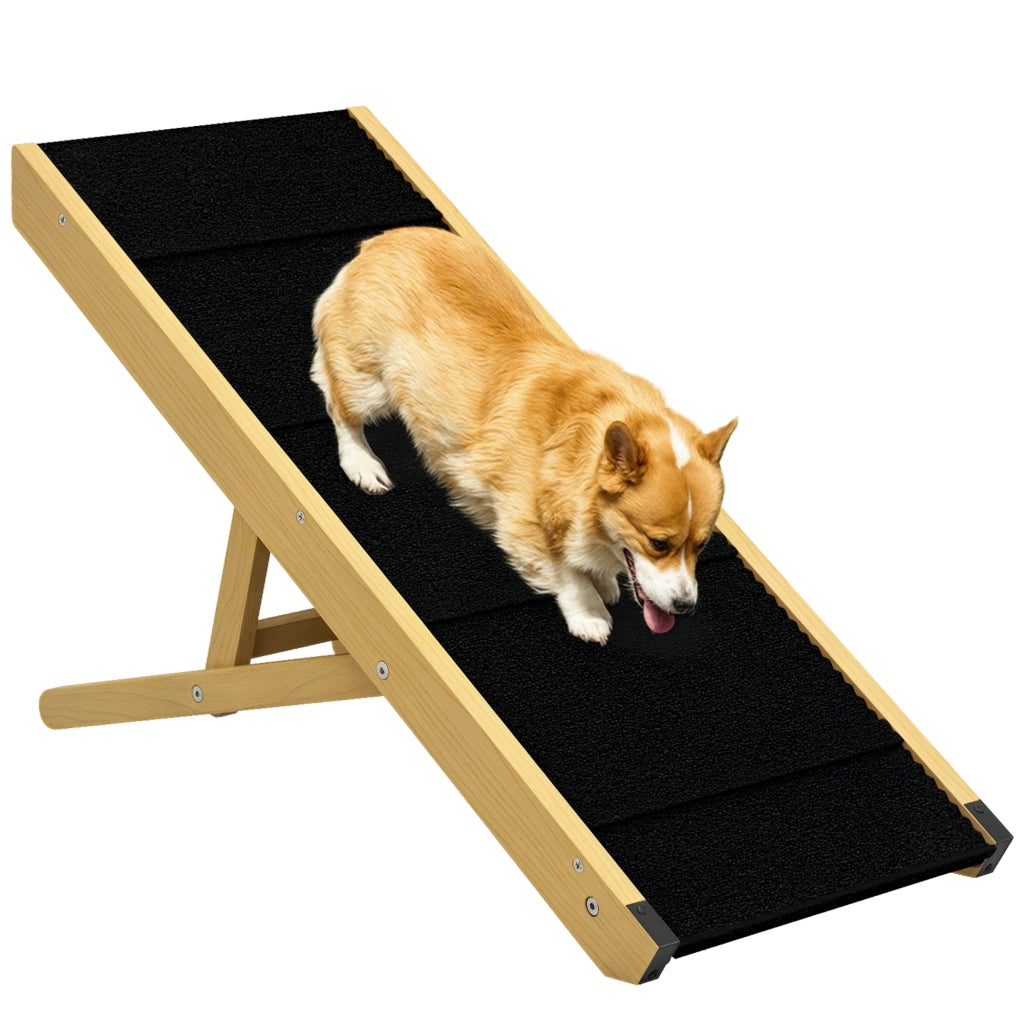 Rampa pieghevole per cani in legno naturale regolabile 4 altezze per casa 83,5 x 35 x 47,5 cm