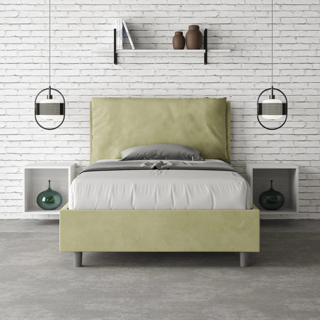 BS COM Letto una piazza e mezza con rete imbottito 120x200 microfibra tè verde