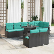 Set Divano da Giardino con cuscino 9 pcs Nero e Blu polyrattan 3348852