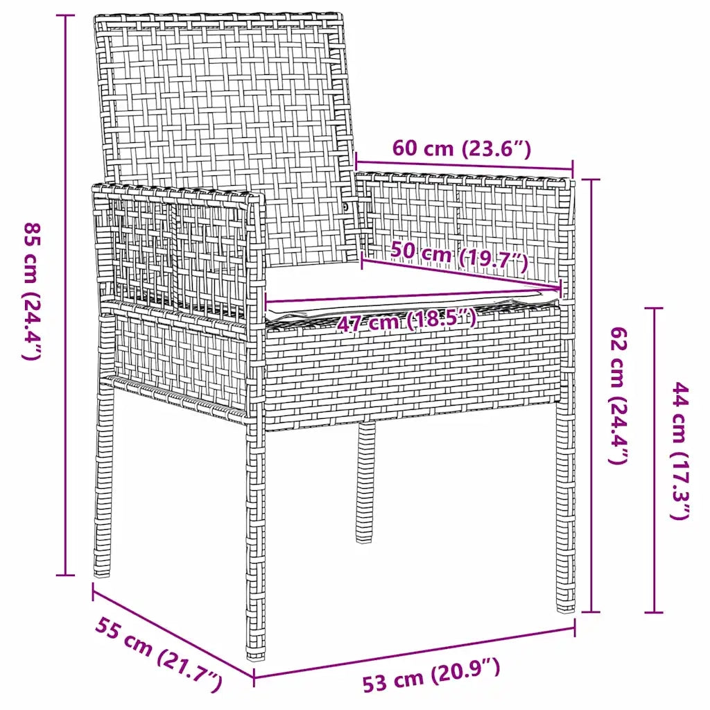 Sedia da Giardino 2 pcs Nero 55 x 53 x 85 cm polyrattan 42003445