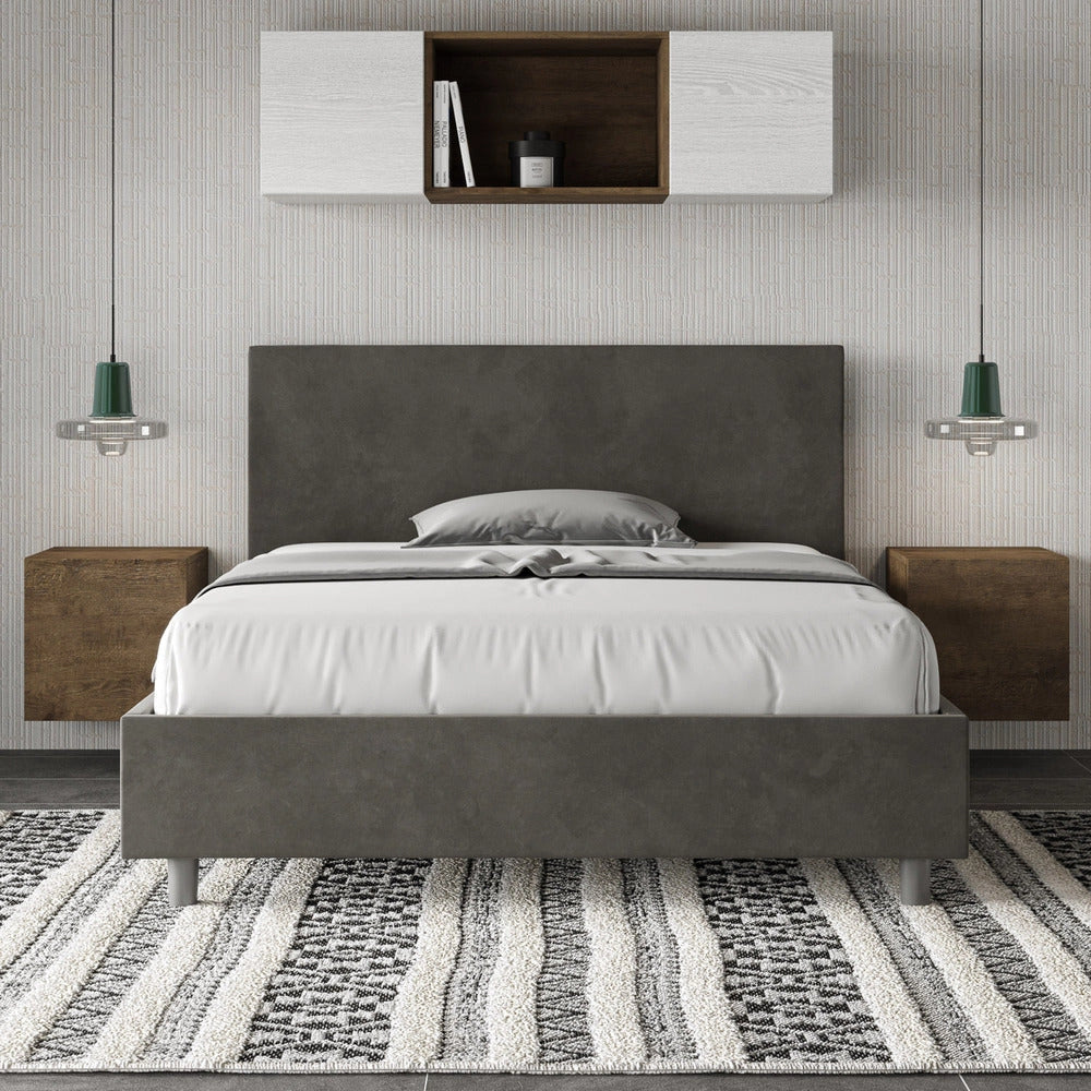 Letto Matrimoniale Extra Large 190x200 cm con Rete e Contenitore Adele Grigio