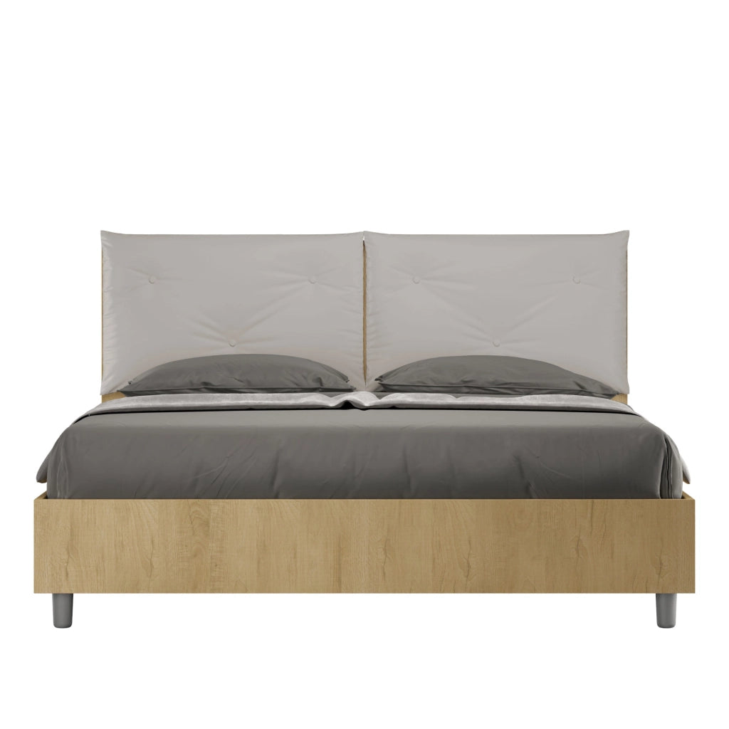 BS COM Letto matrimoniale contenitore 160x200 Quercia cuscini similpelle tortora