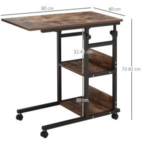Tavolino regolabile con ruote 80x40x72-82 cm, metallo nero, 2 ripiani