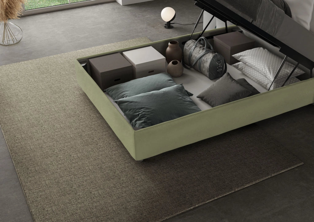 BS COM Letto una piazza e mezza contenitore imbottito 120x210 microfibra tè verde