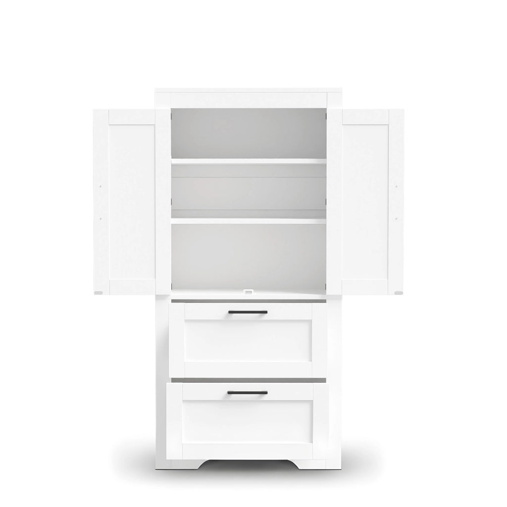 Credenza alta con 2 cassetti e ripiani regolabili in MDF bianca