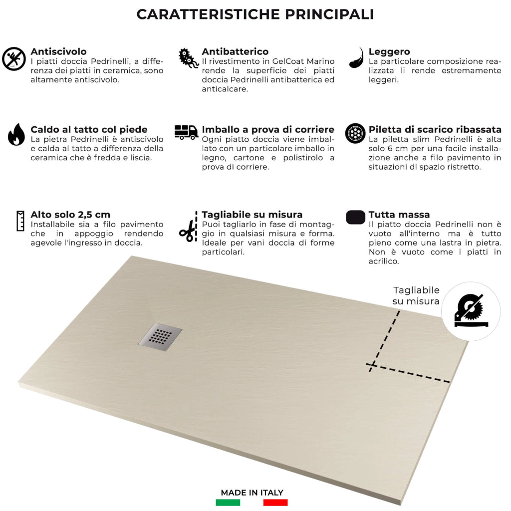 Piatto Doccia in Pietra 70x170 cm Pedrinelli Ardesia Stone Side Sabbia