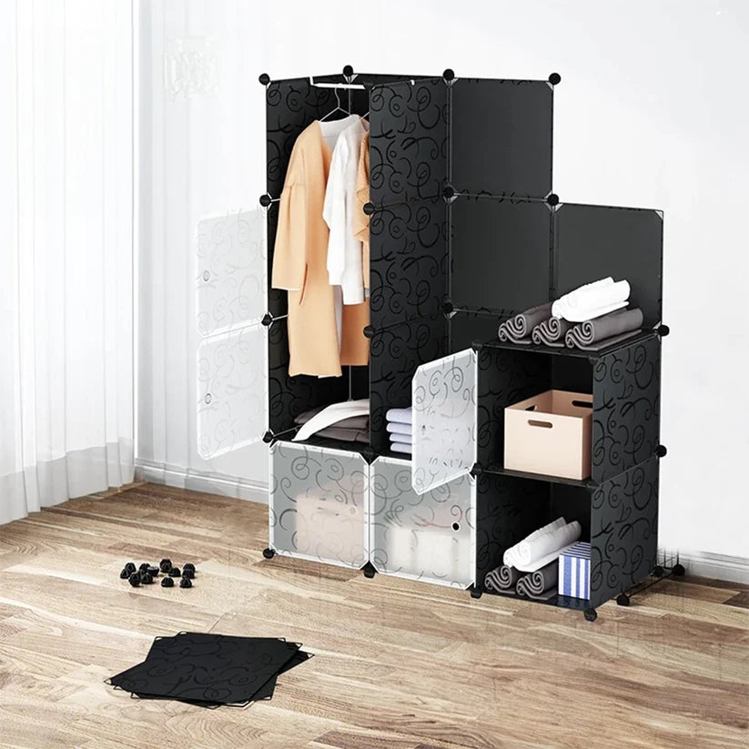 Armadio componibile e pieghevole da 165x110x35 cm, colore nero.