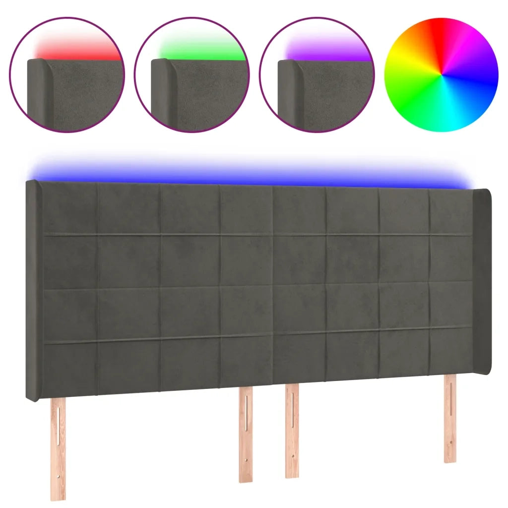 Testiera | Testata a LED Grigio Scuro 183x16x118/128cm inTessuto