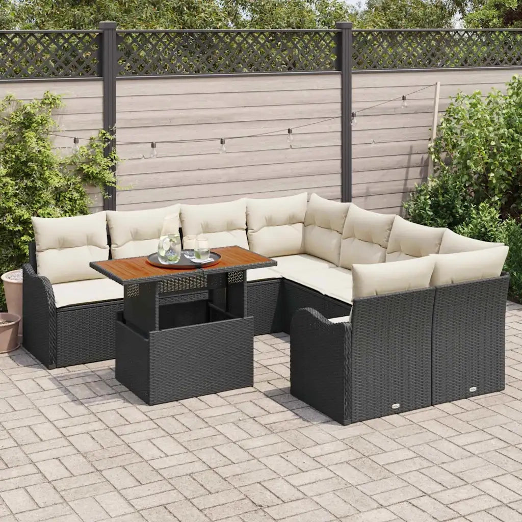 Set Divano da Giardino con archiviazione 9 pcs Nero Poly Rattan
