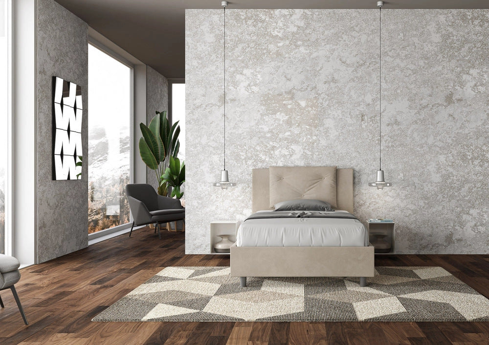 Letto Singolo 90x210 cm con Rete e Contenitore Appia Sabbia