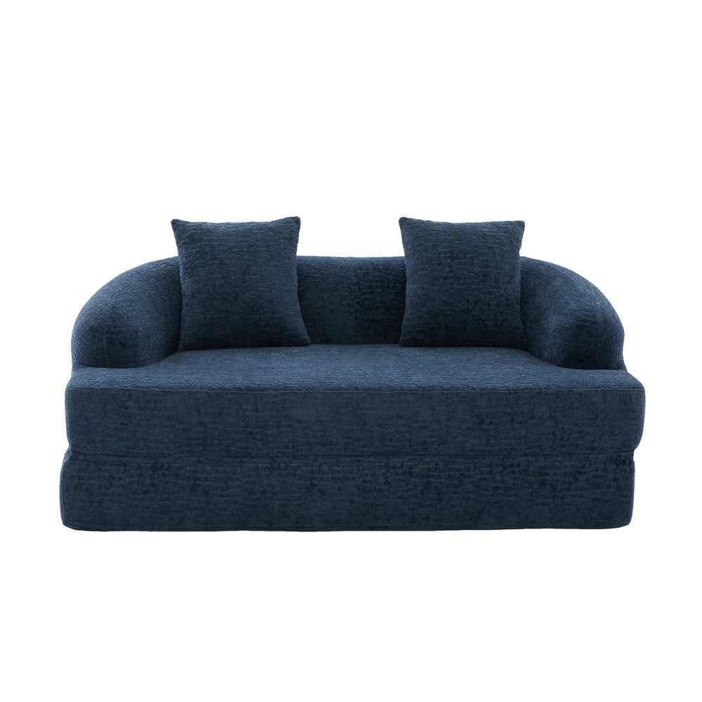 Divano letto 2 posti ¨C Minimal ¨C Chenille blu, con due cuscini