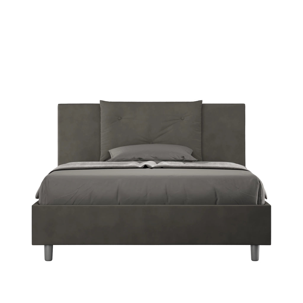 BS COM Letto matrimoniale francese senza rete imbottito 140x210 microfibra grigio