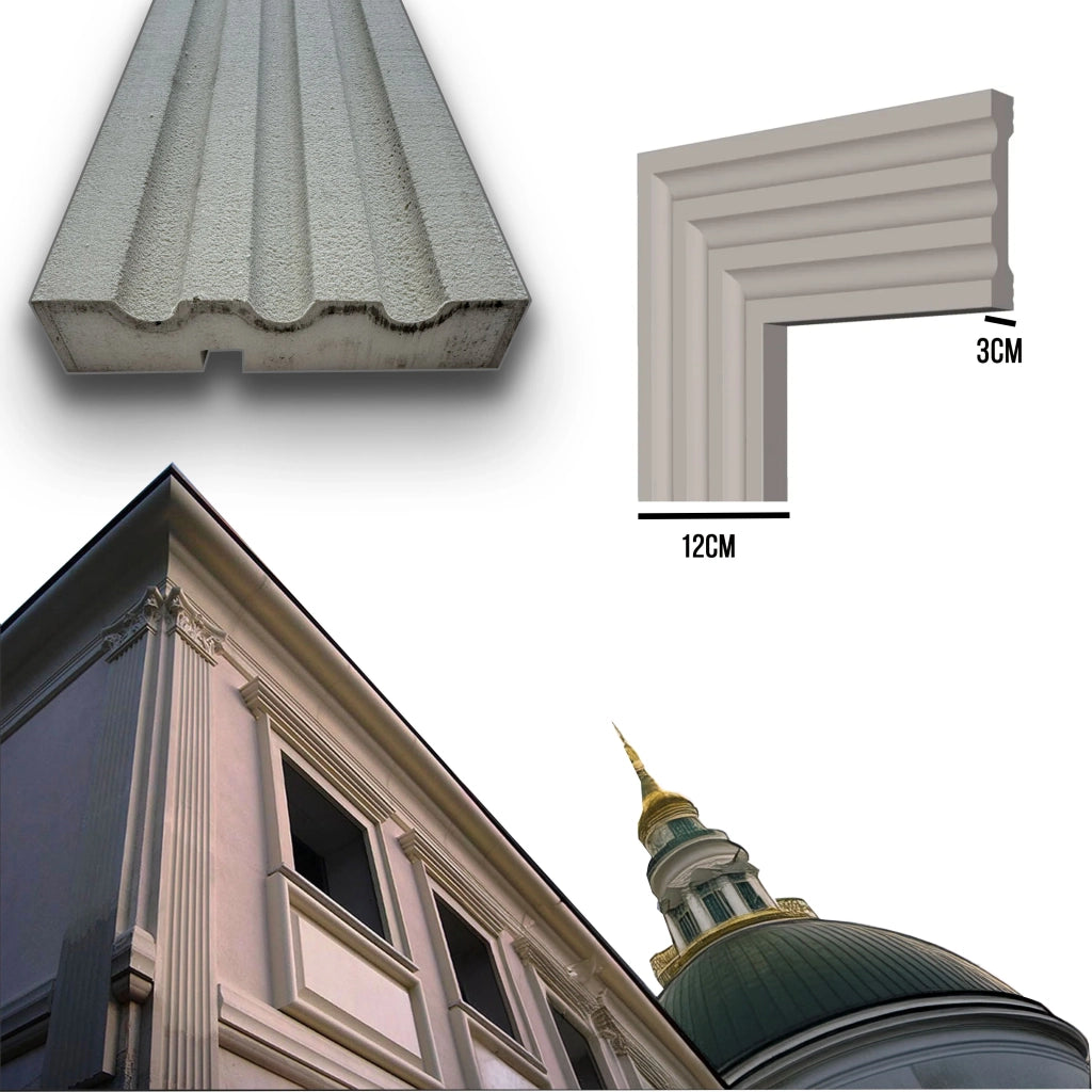 ml *** STOCK *** Pacco da 24ml di cornice decorativa in XPS Resinata per esterno 12x3x200cm PD112