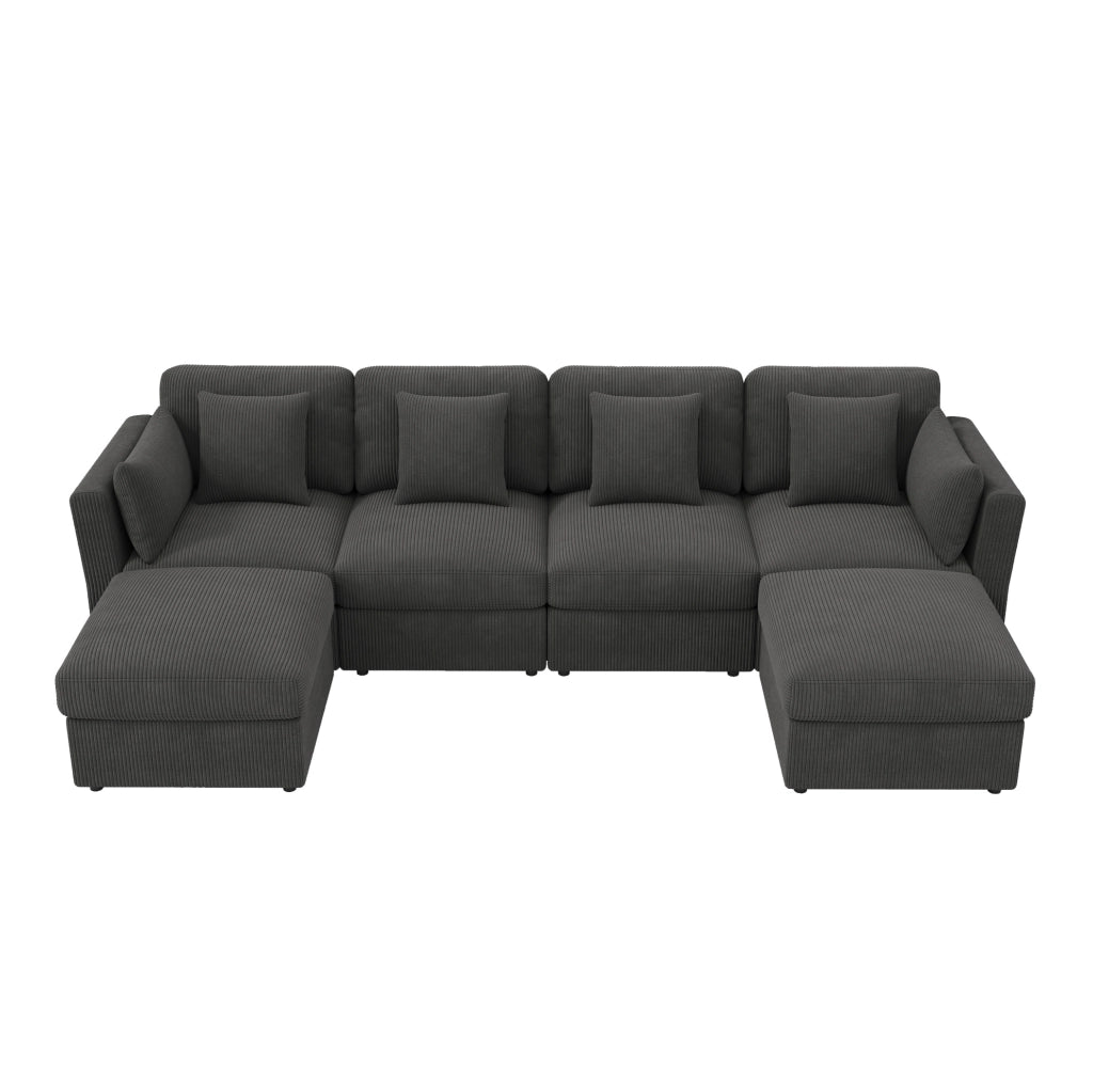 Divano angolare a U 290x159,5x89 cm in velluto a coste grigio modulare