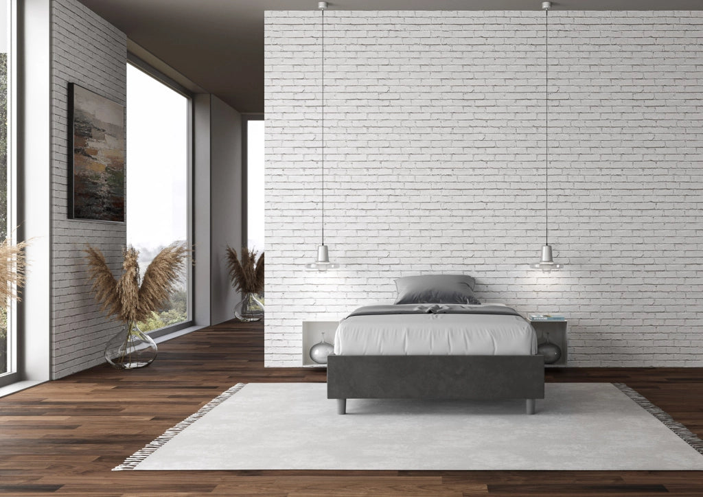 BS COM Letto una piazza e mezza contenitore imbottito 130x200 microfibra grigio
